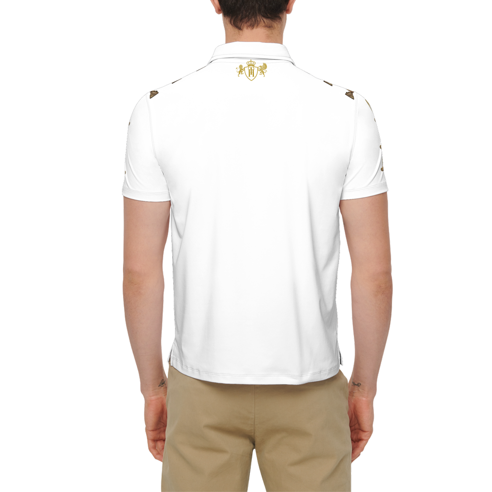 LEKO Royal Crest Polo – White Gold Minimal Christian Luxury Shirt