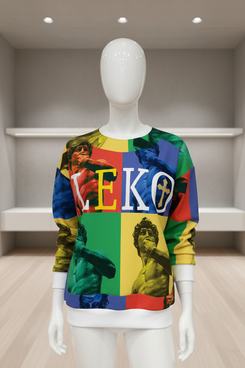 Men’s LEKO Pop Art Sweatshirt – Heavyweight Color Block Streetwear 375g
