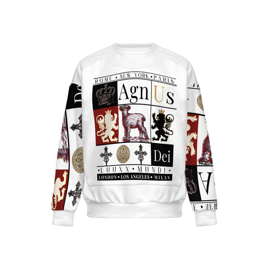 Agnus Dei Luxe Sweatshirt – Christian Symbolism Patchwork Crewneck 375g