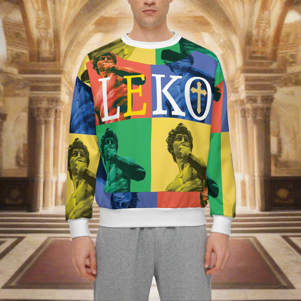 Men’s LEKO Pop Art Sweatshirt – Heavyweight Color Block Streetwear 375g