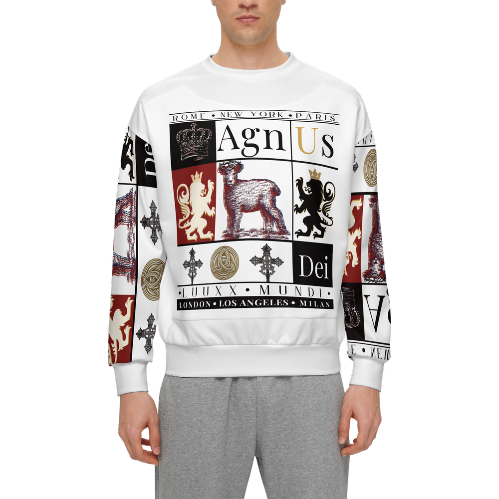 Agnus Dei Luxe Sweatshirt – Christian Symbolism Patchwork Crewneck 375g
